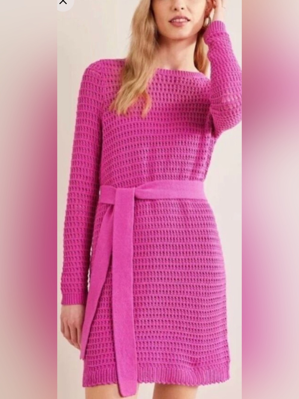 NWT Boden Knit Crochet Pink Sweater Dress US6L